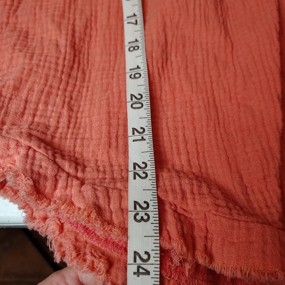 Women's Small Coral/Pink Gauze Long Sleeves Blouse Raw Hem 100% Cotton Flowy - Picture 9 of 9